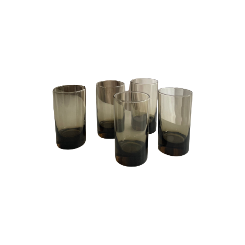 4 X Smoked Glass Water Glasses