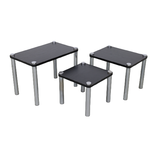 Nesting Tables In Chrome And Wood, Set/3