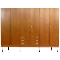 Grote Vintage Mid Century 6-deurs Kledingkast In Teak, 1960s