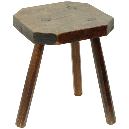 Oude Massief Houten Melkkruk Kruk Driepoot 40cm 1