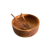 Vintage Houten Schaal/Kom Met Houten Vork En Lepel