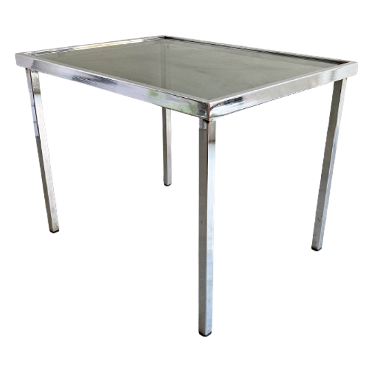 Chrome Bijzettafel Met Rookglazen Blad - Vintage 1