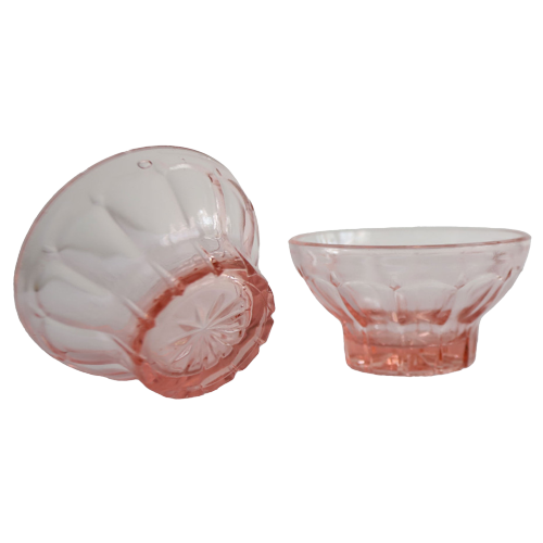 Set Van 9 Vintage Persglas Schaaltjes Roze, Art Deco