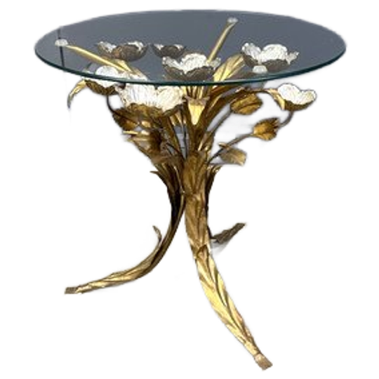 Vintage Gilt Metal Flower Side Table, 1960s 1