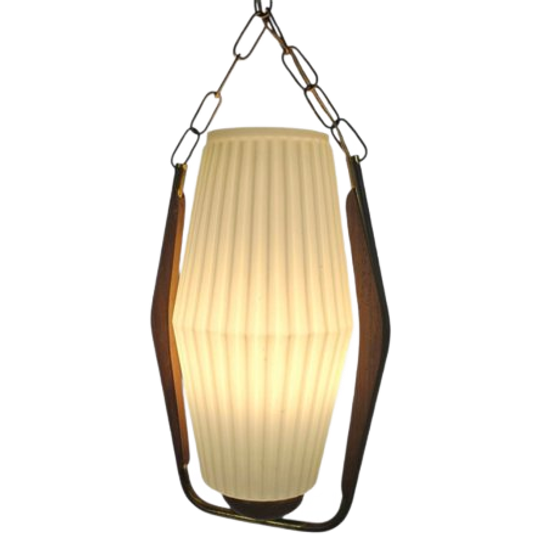 Scandinavisch Design - Vintage- Teak - Messing - Melkglas - Hanglamp - 60's 1