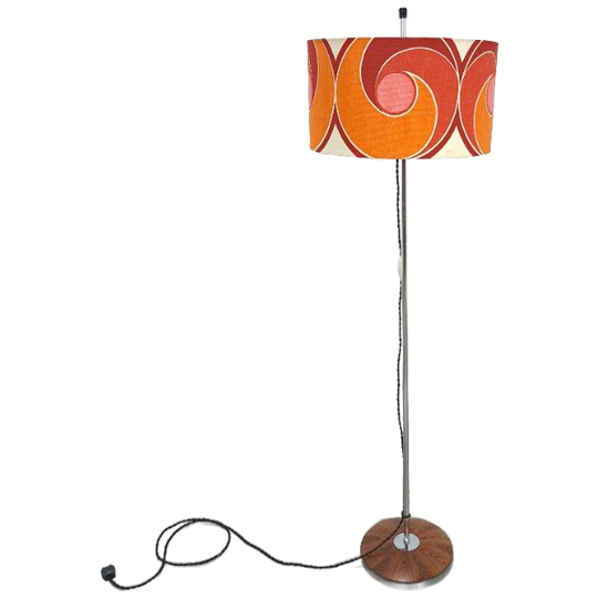 Jaren 70 Vloerlamp Met Gekleurde Kap En Fineer Voet 1
