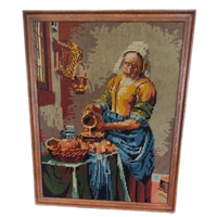 Vintage Geborduurd Schilderij Melkmeisje Vermeer