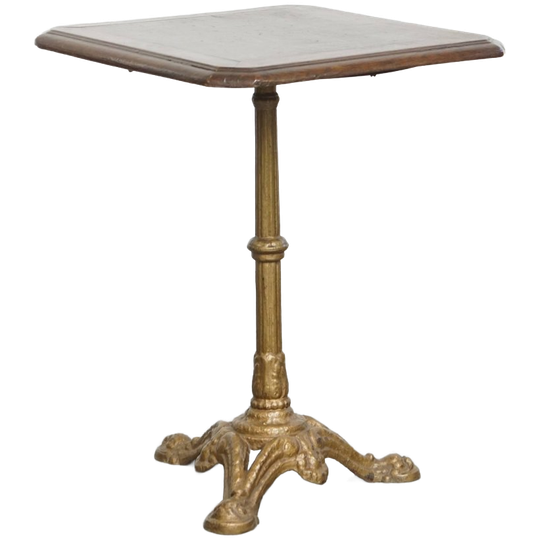 Stijlvolle Antieke Franse Bistro Tafel Met Een Sierlijke Goudkleurige Gietijzeren Poot 1