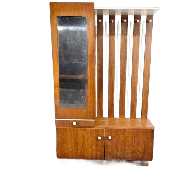 Vintage Hoge Staankapstok / Vloerkapstok Met Spiegel & Kast 1