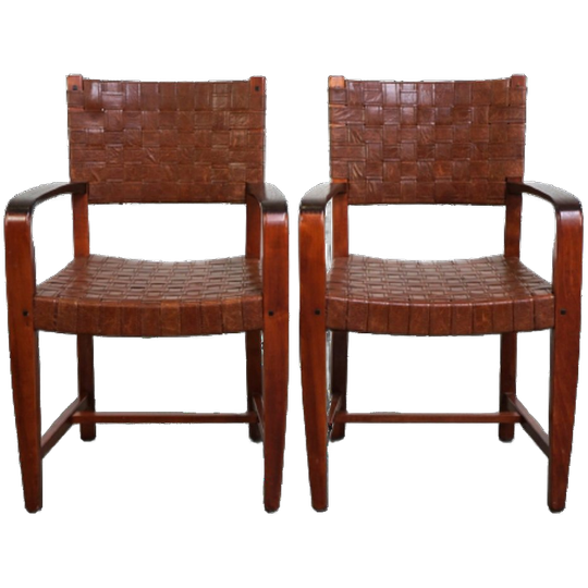 Unieke Set Van 2 Schuitema Design Shaker Stoelen Met Gevlochten Lederen Zittingen En Rugleuningen 1