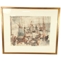 José Van Gucht - Aquarel - Havenzicht