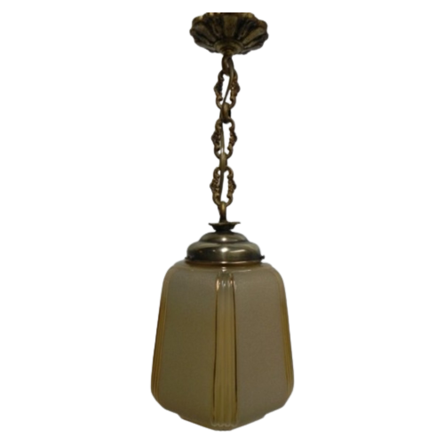 Art Deco Hanglamp Aan Ketting Met Beige Glazen Bol
