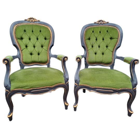 Lees Fauteuil (2x) - Groen Fluweel - Zwart & Goud 1