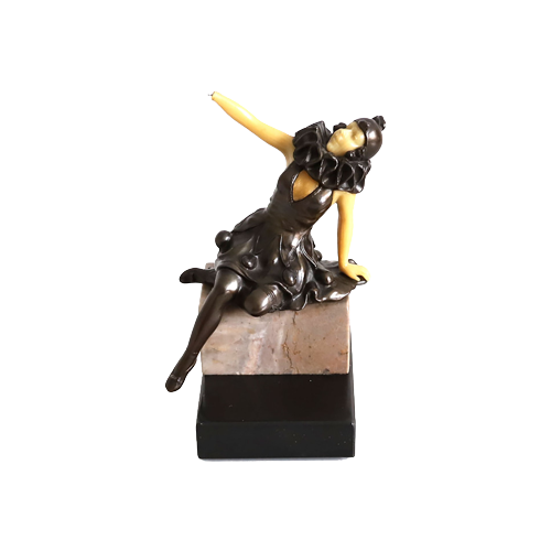 Vintage Prachtig Art Deco Bronzen Beeldje Op Sokkel