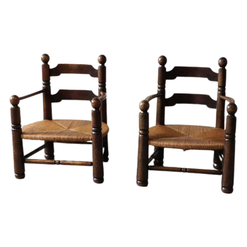Pair Of Oak Armchairs By Charles Dudouyt