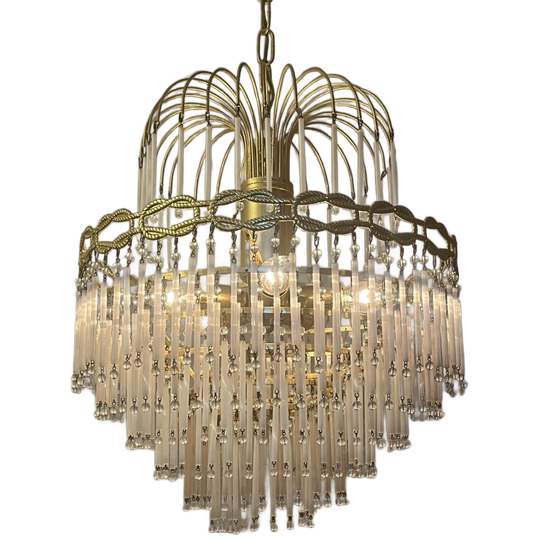 Vintage Roze Opaline Italiaanse Kroonluchter Hanglamp Staafjes 1