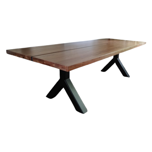 Massieve Notenhouten Tafel Met Stalen Poten