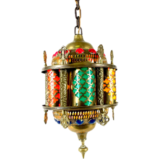 Arabian Hanging Pendant - Brass And Multicolored Pieces Of Plastic 1