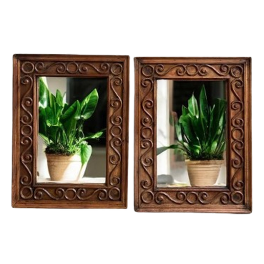 Set Van 2 Vintage Identieke Houten Spiegels In Ibiza Stijl 1