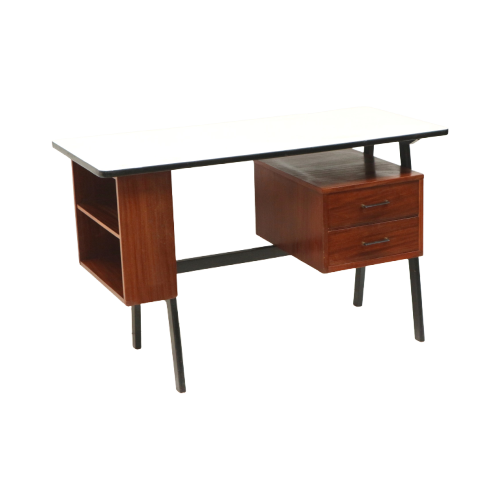 Vintage Bureau Met Lades En Formica Blad Uit De Jaren ’70