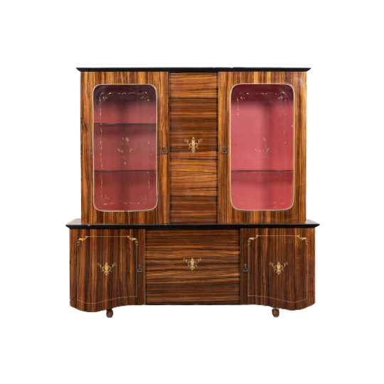 1960’s Spectacular Ebony Macassar Vitrine Cabinet / Buffetkast / Servieskast, Italy 1