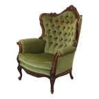 Klassieke Groene Club Zetel Oorfauteuil Louis Quinze Barok thumbnail 1