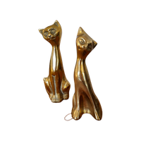2X Messing Katten Poezen Beelden Vintage  Poes Kat Beeld