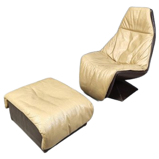 Vintage Leather Swivel Chair With Ottoman, 1970s 1