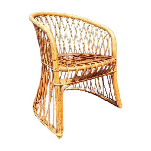 Vintage Rotan Fauteuil, Boho Style, Jaren Vijftig Stoel