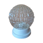 Vintage Plafoniere, Plafond Lamp, Helder Reliëf Glas thumbnail 1