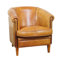 In Goede Staat Verkerende Charmante Schapenleren Clubfauteuil Met Een Warme Kleurstelling