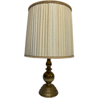 Messing Lampenvoet Met Stoffen Plissé Kap, Hoogte 58 Cm - Reliving