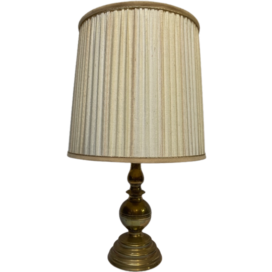 Messing Lampenvoet Met Stoffen Plissé Kap, Hoogte 58 Cm - Reliving 1