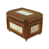 Oude Houten Tramp Art Doos Juwelenkist Trinket Volkskunst