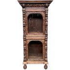 Vitrinekast In Renaissancestijl. Massief Gesneden Eikenhout. thumbnail 1