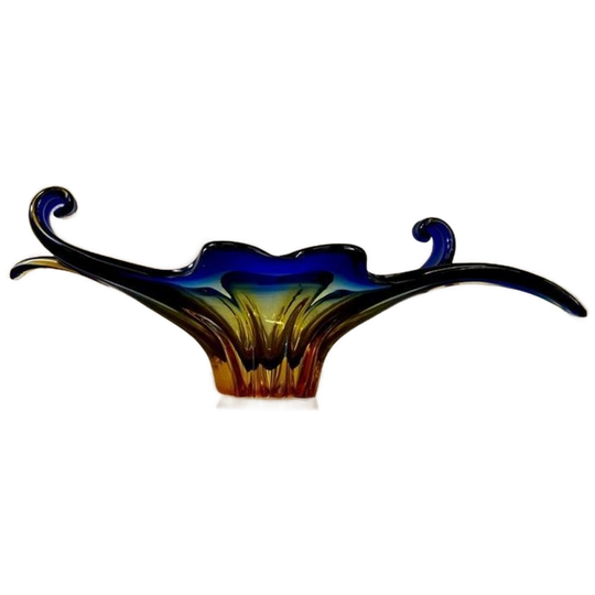 Vintage Murano Schaal / Decoratie In Blauw En Ambergeel 1