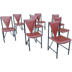 Set Van 8 Vintage Postmodern Leren Eetkamerstoelen thumbnail 1