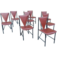 Set Van 8 Vintage Postmodern Leren Eetkamerstoelen