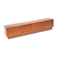 Vintage Laag Dressoir / Lowboard Met Klep, Schuifdeuren En Lades Uit De Jaren ’60