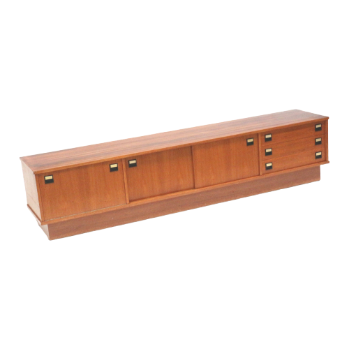 Vintage Laag Dressoir / Lowboard Met Klep, Schuifdeuren En Lades Uit De Jaren ’60