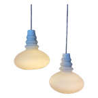 Pair Of White Frosted Glass Hanging Lamps From Peill And Putzler, 1960 thumbnail 1