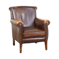 Donkerbruine Rundleren Engelse Stijl Fauteuil/armchair Met Een Robuuste Uitstraling
