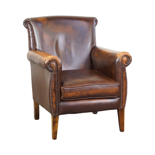 Donkerbruine Rundleren Engelse Stijl Fauteuil/armchair Met Een Robuuste Uitstraling 1