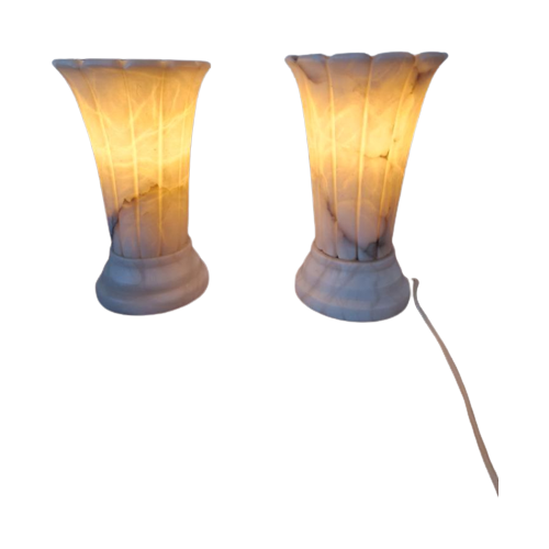 2 Vintage Spaanse Albast Tafel Lampen.