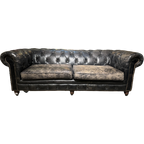 Gave Vintage Chesterfield 3 Zits Bank Zwart Leer thumbnail 1