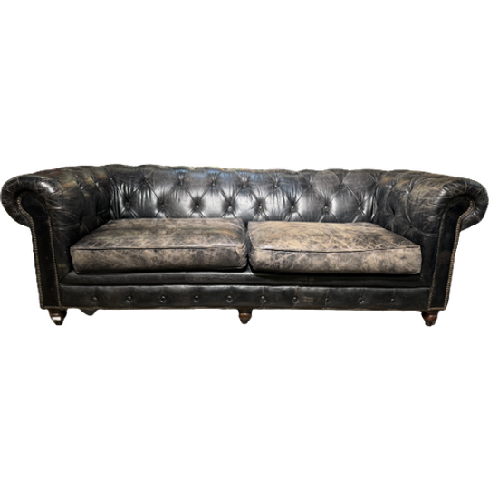 Gave Vintage Chesterfield 3 Zits Bank Zwart Leer 1