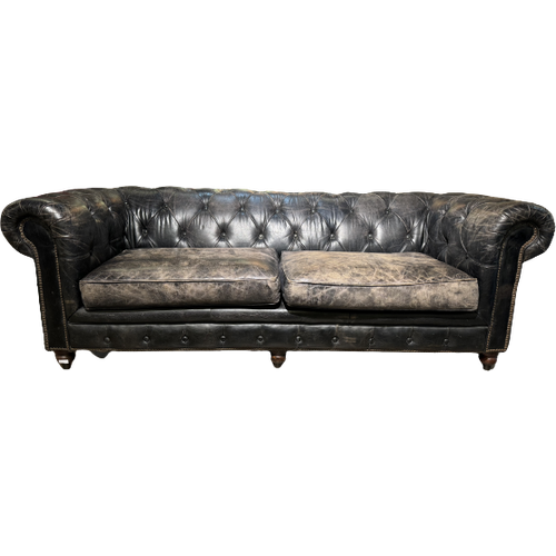 Gave Vintage Chesterfield 3 Zits Bank Zwart Leer