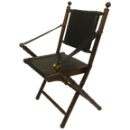 Opvouwbare Officiersstoel Van Leer En Teak In Koloniale Stijl thumbnail 1