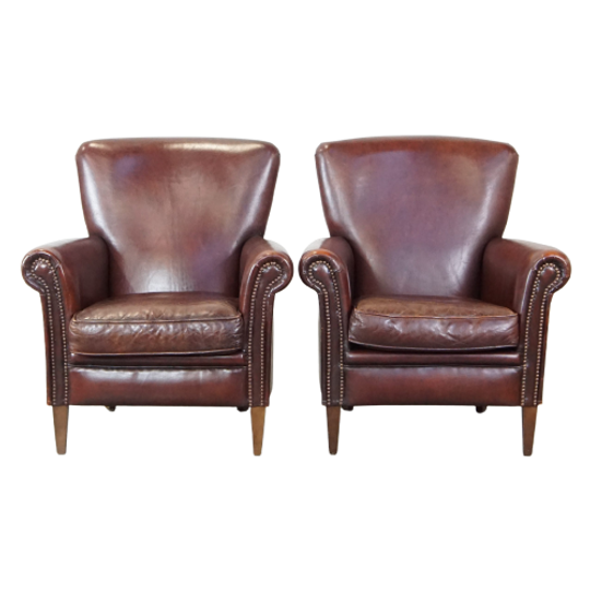 Set Van 2 Statige Schapenleren Fauteuils Met Een Correcte Afwerking Met Siernagels En Een Mooie W 1