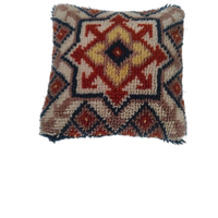Vintage Geknoopt Wollen Kussen Blauw Oranje Beige